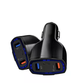 Univerzális szivargyújtós autós töltő 2xUSB és 1x USB Type-C QC- 3 kép