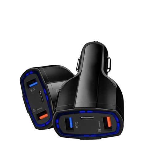 Univerzális szivargyújtós autós töltő 2xUSB és 1x USB Type-C QC- 3 kép