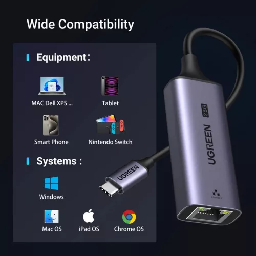Ugreen CM648 USB-C to RJ45 Ethernet 2.5G adapter - szürke-6941876220526 8 kép