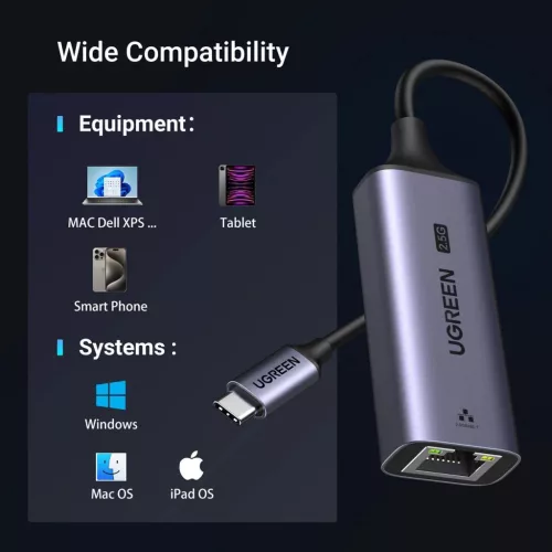 Ugreen CM648 USB-C to RJ45 Ethernet 2.5G adapter - szürke-6941876220526 10 kép