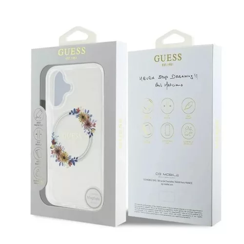  iPhone 16 Plus Átlátszó Guess IML Flowers Wreath MagSafe tok-3666339311438 8 kép
