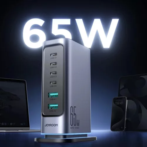 Joyroom JR-TCM02 többportos GaN töltő 65W EU 4x USB-C 2x USB-A - s�-6956116795528 7 kép