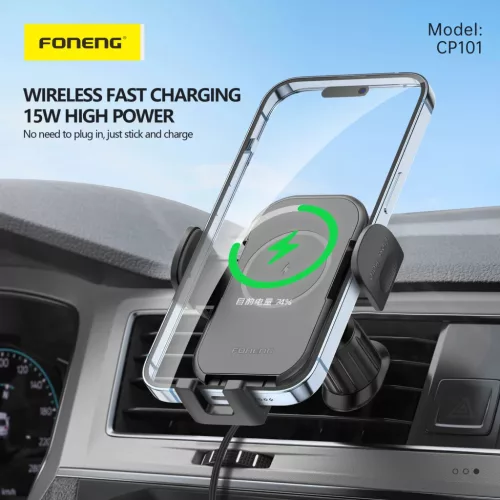 Foneng autós telefontartó CP101 vezeték nélküli töltéssel, lég-6970462519904 7 kép