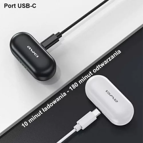 Bluetooth 5.1 TWS Fülhallgató + AWEI Dokkolóállomás (T13Pro) feke-6954284001823 10 kép