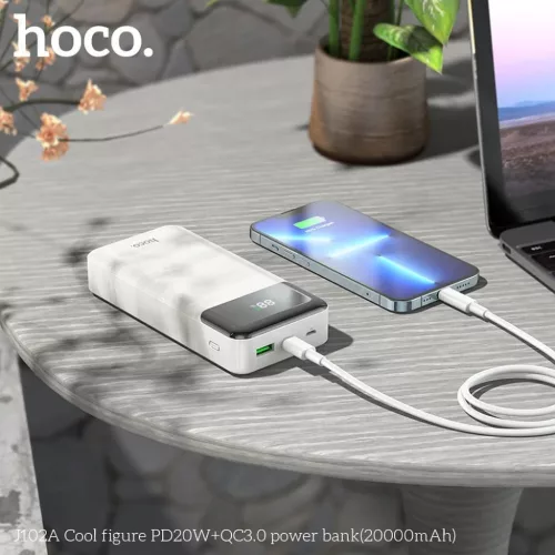 HOCO powerbank 20000 mAh PD QC3.0 3A 20W J102A fehér-6931474783639 3 kép