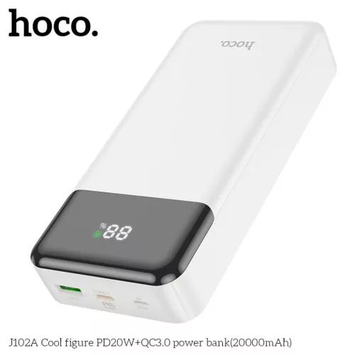 HOCO powerbank 20000 mAh PD QC3.0 3A 20W J102A fehér-6931474783639 4 kép