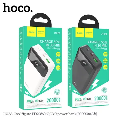 HOCO powerbank 20000 mAh PD QC3.0 3A 20W J102A fehér-6931474783639 5 kép