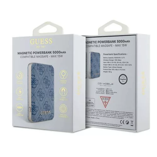 Guess Induction Powerbank 15W GUPB5FP4EMGB 5000mAh kék/kék 4G bőr f-3666339210601 4 kép