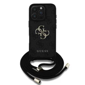  iPhone 16 Pro Max Fekete Guess PU 4G Fém Logó Crossbody Pántos tok-3666339434298 2 kép