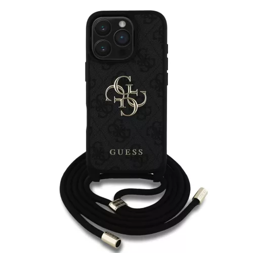  iPhone 16 Pro Max Fekete Guess PU 4G Fém Logó Crossbody Pántos tok-3666339434298 2 kép