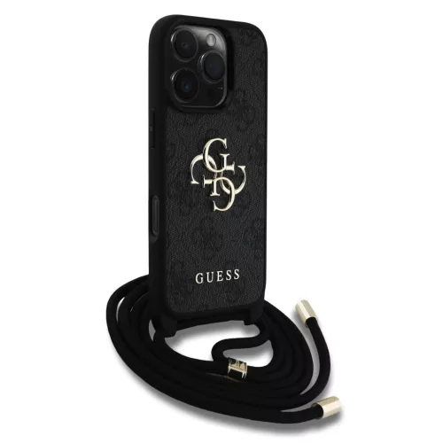  iPhone 16 Pro Max Fekete Guess PU 4G Fém Logó Crossbody Pántos tok-3666339434298 3 kép