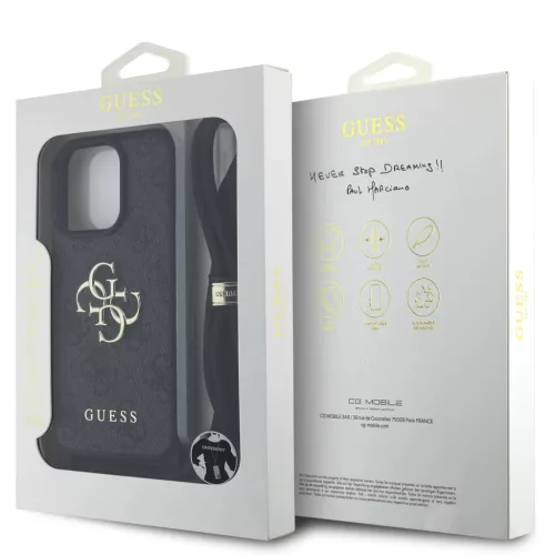  iPhone 16 Pro Max Fekete Guess PU 4G Fém Logó Crossbody Pántos tok-3666339434298 6 kép