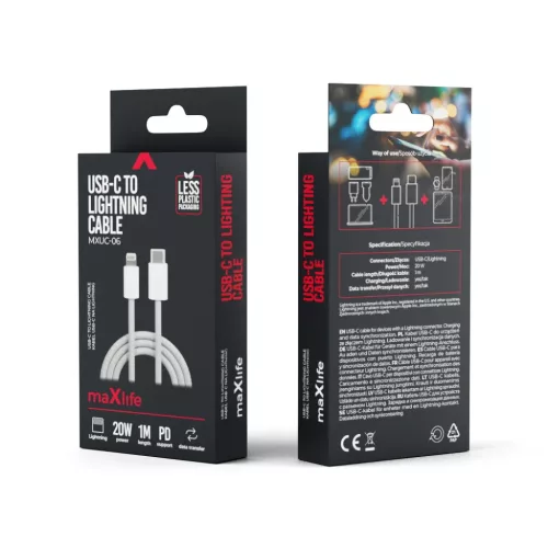 Maxlife MXUC-06 kábel USB-C - Lightning 1,0 m 20W szürke nylon-5900495054425 7 kép
