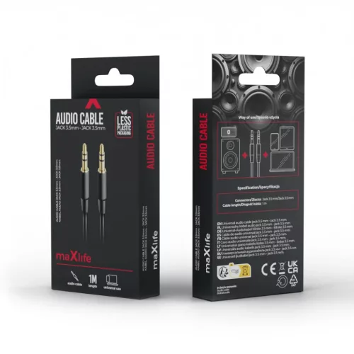 Maxlife audio kábel jack 3.5 mm - jack 3.5 mm 1m fekete-5900495594716 8 kép