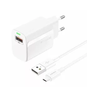   Foneng fali töltő EU64 - USB - 18W USB - Micro USB kábellel fehér