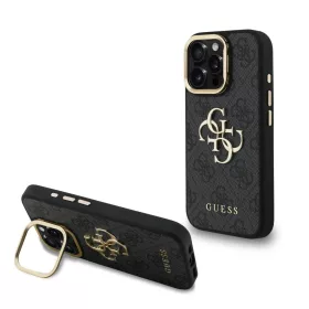 Guess PU 4G Metal Logo Stand Camera Frame fliptok iPhone 15 Pro fekete-3666339469375 1 kép