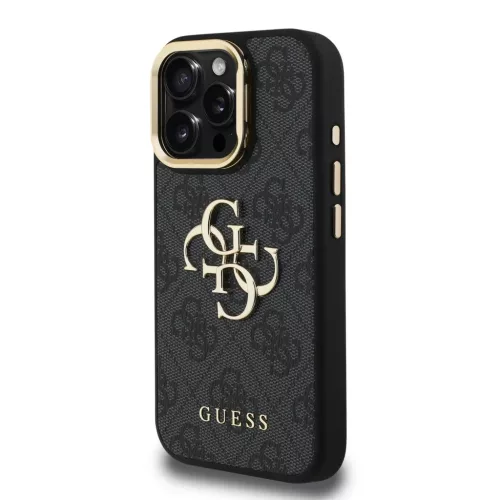 Guess PU 4G Metal Logo Stand Camera Frame fliptok iPhone 15 Pro fekete-3666339469375 2 kép