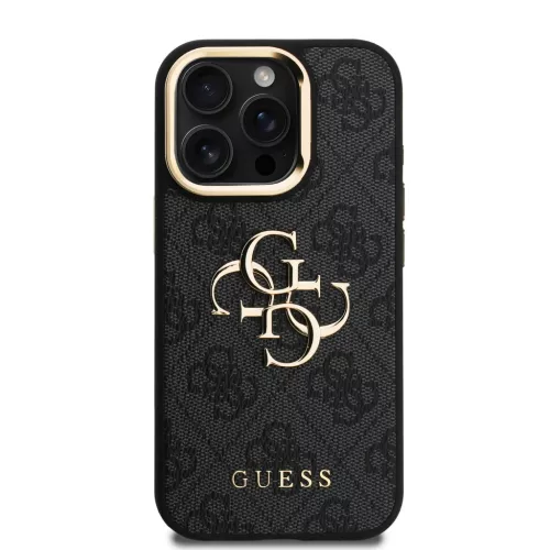 Guess PU 4G Metal Logo Stand Camera Frame fliptok iPhone 15 Pro fekete-3666339469375 3 kép
