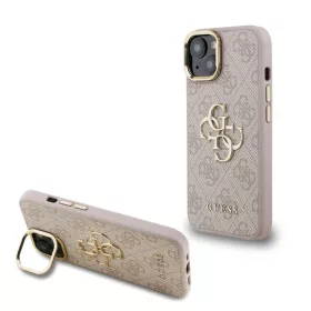 Guess PU 4G Metal Logo Stand Camera Frame tok iPhone 15 Pink-3666339469979 1 kép