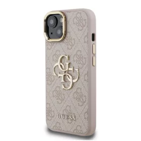 Guess PU 4G Metal Logo Stand Camera Frame tok iPhone 15 Pink-3666339469979 2 kép