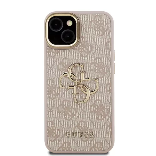 Guess PU 4G Metal Logo Stand Camera Frame tok iPhone 15 Pink-3666339469979 3 kép