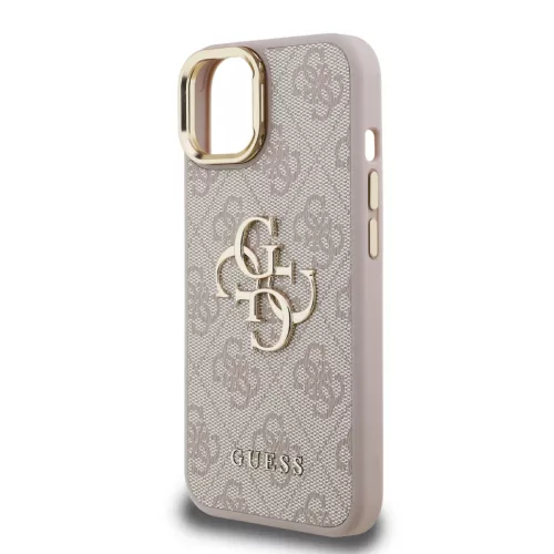 Guess PU 4G Metal Logo Stand Camera Frame tok iPhone 15 Pink-3666339469979 5 kép