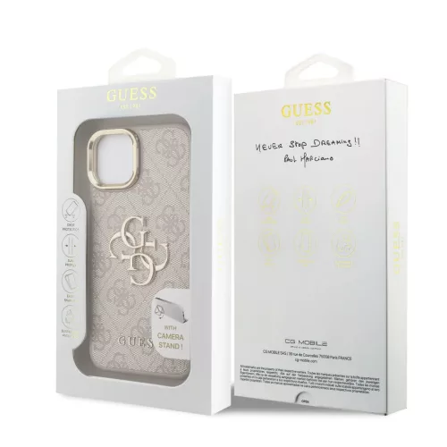 Guess PU 4G Metal Logo Stand Camera Frame tok iPhone 15 Pink-3666339469979 7 kép