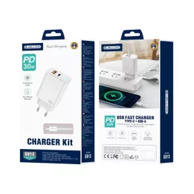 JELLICO hálózati töltő EU13 GaN PD 30W 1xUSB-C + 1xUSB QC3.0 + ká-6974929204747 1 kép