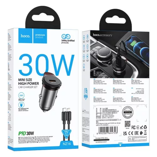 HOCO autós töltő Type C + kábel Type C - Lightning PD QC 30W NZ16 -6942007644723 10 kép