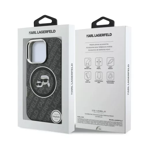  iPhone 16 Pro fekete Karl Lagerfeld IML K&CH Heads Repeated Logo MagS-3666339459369 7 kép