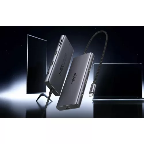 Ugreen CM639 USB-C hub, 2x HDMI, 3x USB, USB-C, SD/TF, RJ45, PD 100W, -6941876215348 6 kép