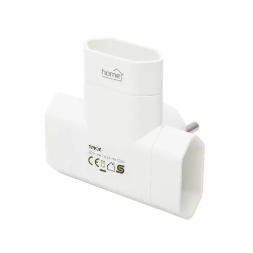 HOME TPF3E T elosztó, 3-as EURO aljzat, 250V~, max. 1850 W, 3x2,5A, f-5999084971601 4 kép