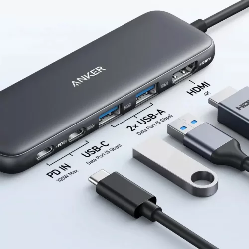 USB-C Hub Anker 332, 2 x USB-A - 2 x USB-C - 1 x HDMI, Szürke A8355H1-194644101237 3 kép