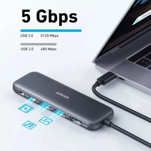 USB-C Hub Anker 332, 2 x USB-A - 2 x USB-C - 1 x HDMI, Szürke A8355H1-194644101237 5 kép