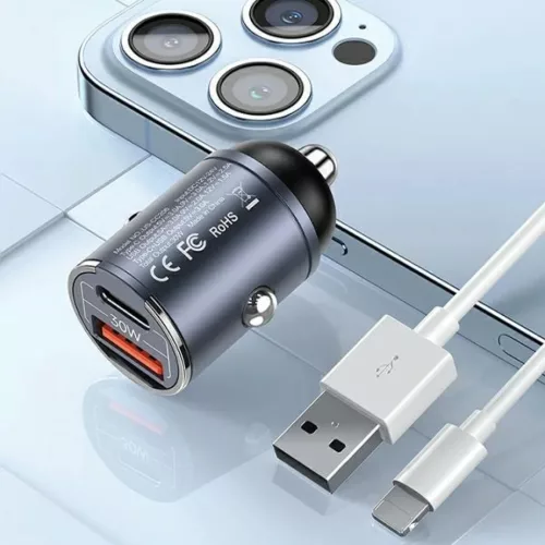 USAMS Autós Töltő 1xUSB+1xUSB-C C38 30WPD Gyors Töltés Beépítet-6958444907949 9 kép