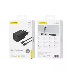 FONENG wall charger EU69 PD 20W 1xUSB-C + kábel USB-C - USB-C Fekete-6970462514404 1 kép