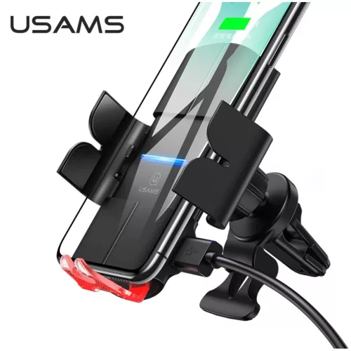 USAMS CD133 Szellőzőre rögzíthető automata telefontartó és Qi v-6958444988818 3 kép