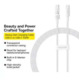 Data Cable Gem, Type-C to Type-C, Super Fast Charging 100W, 1m Moon Wh-6932172658793 2 kép