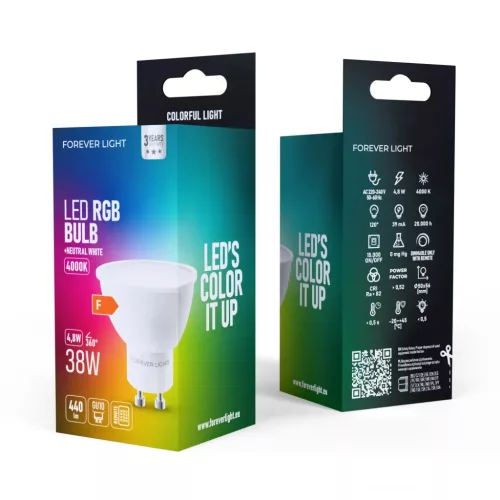 Forever Light LED Izzó RGB GU10 4.8W 440lm 4000K osztály F-5907504520056 3 kép