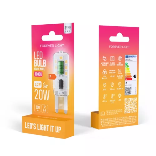 Forever Light G9 LED Izzó 2.2W 200lm 3000K osztály F-5907504519852 2 kép