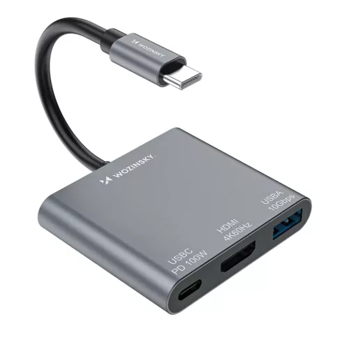 Hub Wozinsky WHCH-01 USB-C PD 100W HDMI 4K@30Hz USB-A 10Gbps - szürke-5907769378911 2 kép