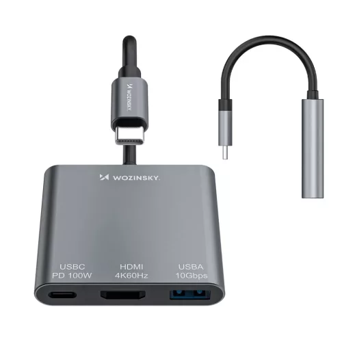 Hub Wozinsky WHCH-01 USB-C PD 100W HDMI 4K@30Hz USB-A 10Gbps - szürke-5907769378911 4 kép