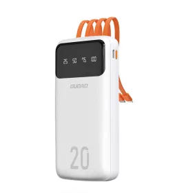   Dudao nagy kapacitású powerbank 3 beépített kábellel 20000mAh USB Type C + micro USB + Lightning fehér (Dudao K6Pro +)