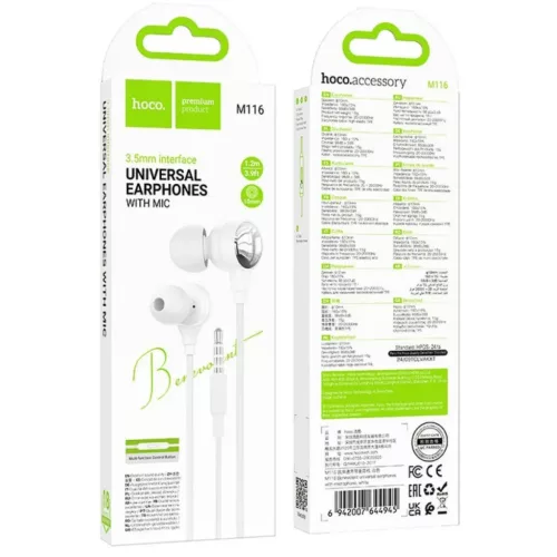 Handsfree 3.5mm Hoco M116, Fehér-6942007644945 5 kép