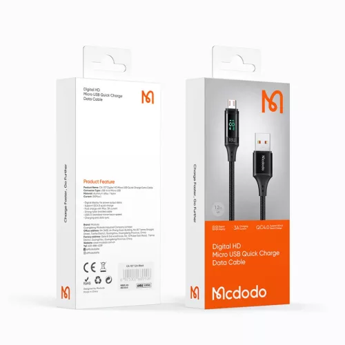 Mcdodo USB 2.0 Micro-USB adatkábel digitális kijelzővel, nylon fono-6921002610704 7 kép