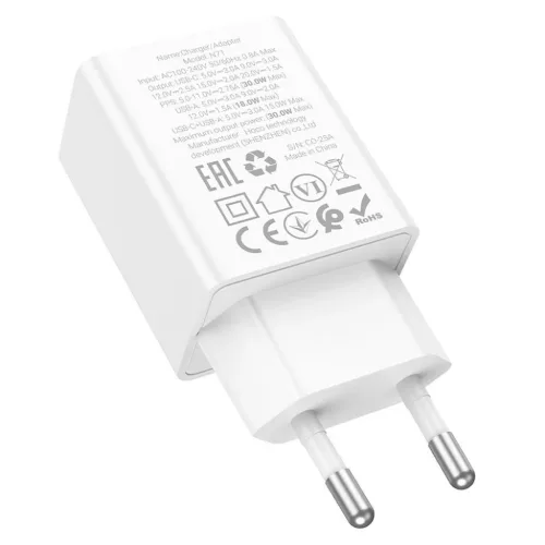 Hoco USB A + USB C QC3.0 PD AFC 3A 30W N71 fehér hálózati töltőad-6942007670920 2 kép