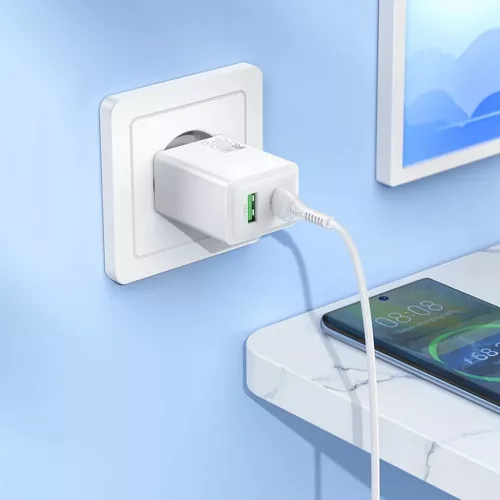 Hoco USB A + USB C QC3.0 PD AFC 3A 30W N71 fehér hálózati töltőad-6942007670920 3 kép
