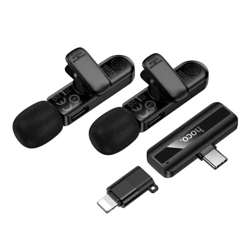 Vezeték nélküli mikrofon Hoco L20A, USB-C / Lightning, 2-Pack, Feke-6942007655507 6 kép