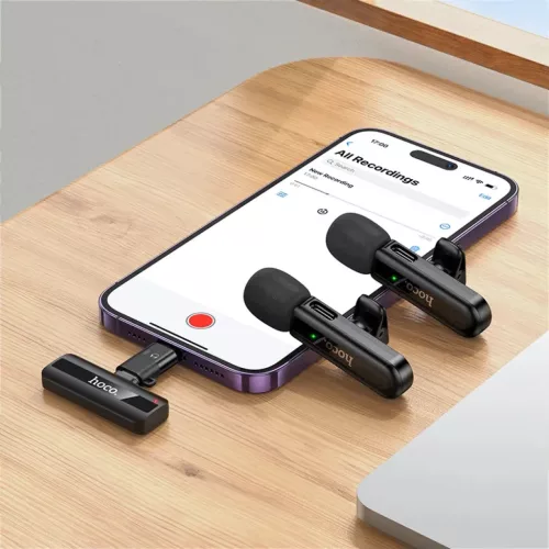 Vezeték nélküli mikrofon Hoco L20A, USB-C / Lightning, 2-Pack, Feke-6942007655507 7 kép