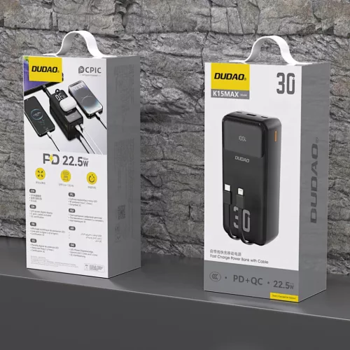 Dudao K15MAX 30000mAh PD 22.5W Powerbank beépített kábelekkel - Fek-6977196682478 2 kép